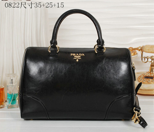 2014 Prada Shiny Leather Two Handle Bag BL0822 black